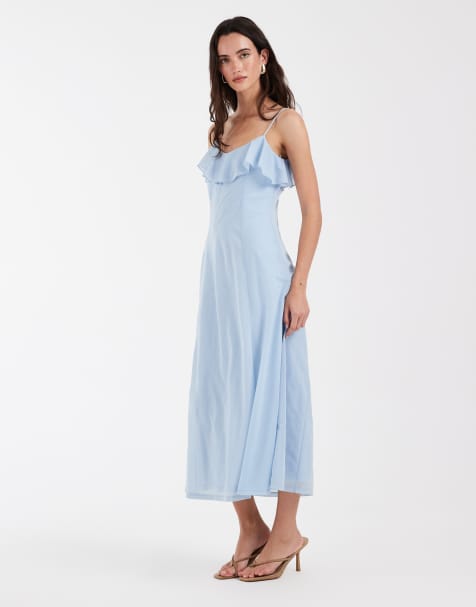 Vero Moda ruffle bust chiffon midi cami dress in light blue - view 1