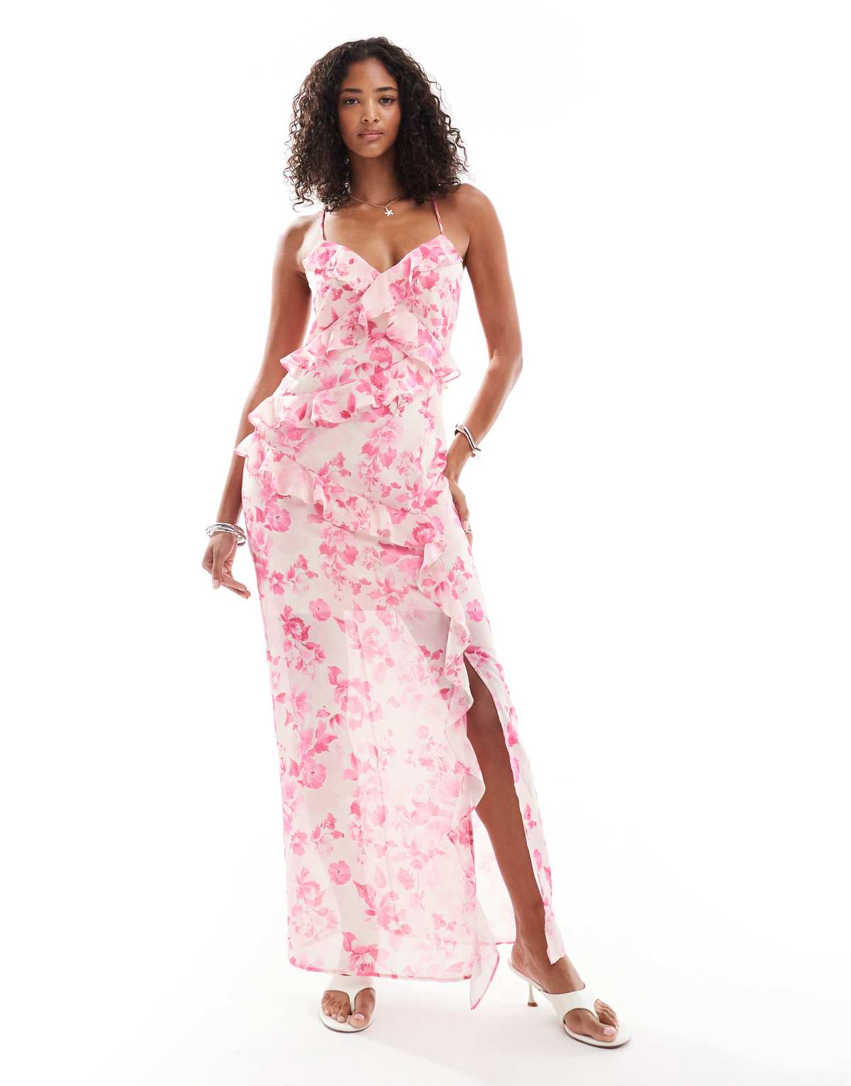 Vero Moda ruffle cami maxi dress in pastel pink floral