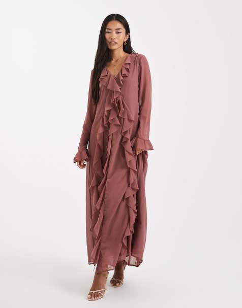 Vero Moda ruffle detail chiffon boho maxi dress in rose pink - view 1