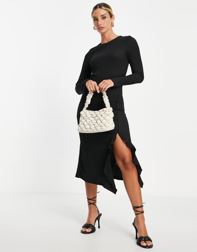 Vero Moda ruffle detail midi dress in black