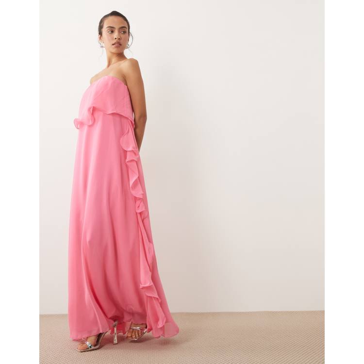 chiffon hot pink dress Vero Moda - Ruffle Edge Bandeau Maxi - Women - Polyester - L Long sleeve Color:Black/Nude PreFall 2025 Server Dress Outfit | Crafted from lightweight polyester