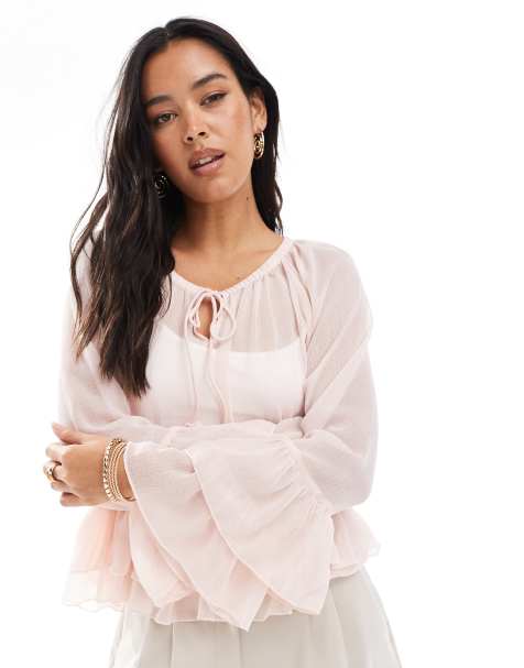 Vero Moda ruffle hem boho style top in rose pink - view 1