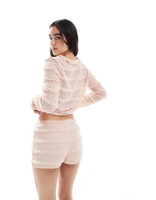 Vero Moda ruffle lace hotpants in rose pink - part of a set, 4 of 5