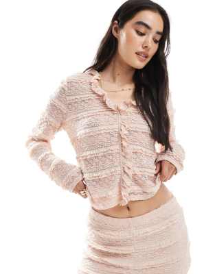 Vero Moda Vero Moda ruffle lace long sleeve top co-ord in rose pink