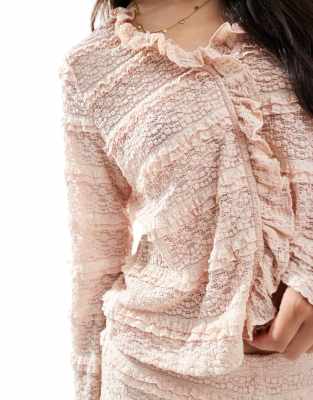 Vero Moda Ruffle Lace Long Sleeve Top In Neutral