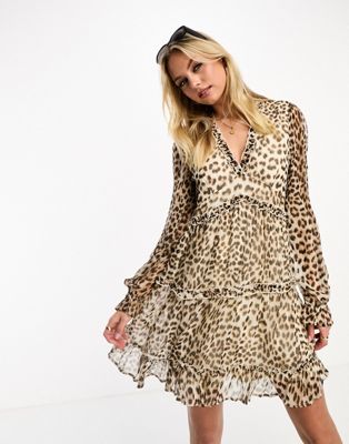 Vero Moda ruffle layered mini dress in leopard print  - ASOS Price Checker