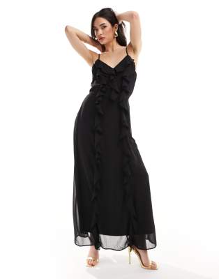 Flounce London Cut Out Front Maxi Dress in Black