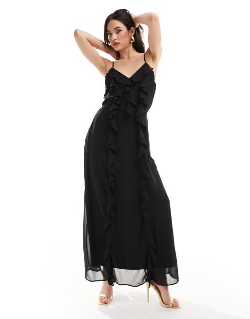 Vero Moda ruffle maxi dress in black