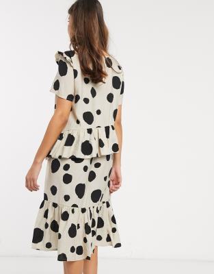 vero moda polka dot midi dress with volume sleeve