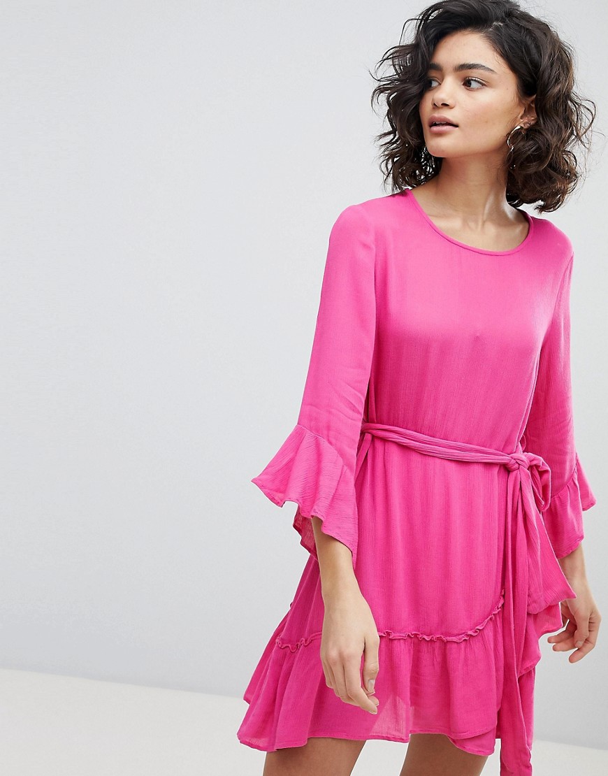 Vero Moda ruffle mini dress with wrap hem in pink