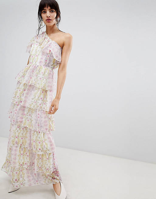 Vero Moda Ruffle One Shoulder Floral Maxi Dress
