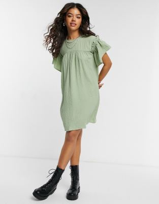 ruffle sleeve smock dress