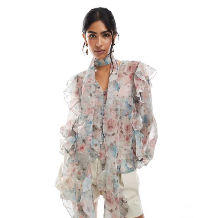 Vero Moda ruffle trim blouson sleeve boho blouse with