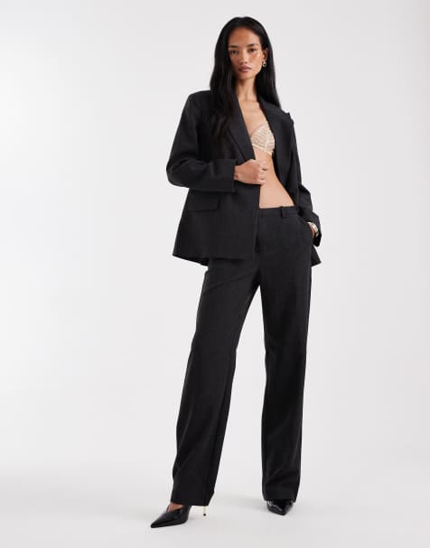 Vero Moda salt and pepper straight leg tailored blazer in black - part of a set - view 1