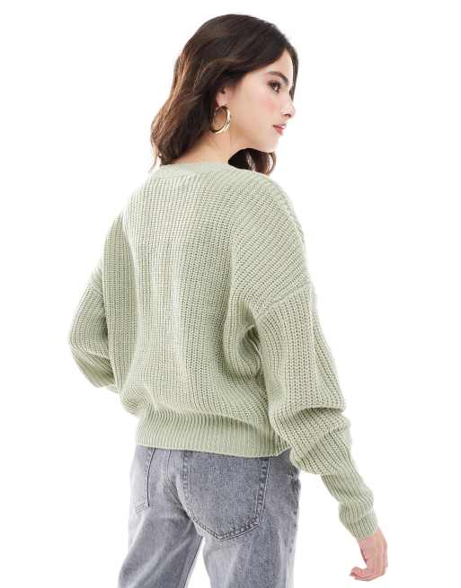 Vero Moda - Salviegrøn cardigan med gennemgående knapper i chunky ribstrik, 4 af 4