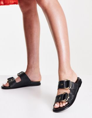 Chaussures plates Vero Moda - Sandales en cuir avec boucles - Noir