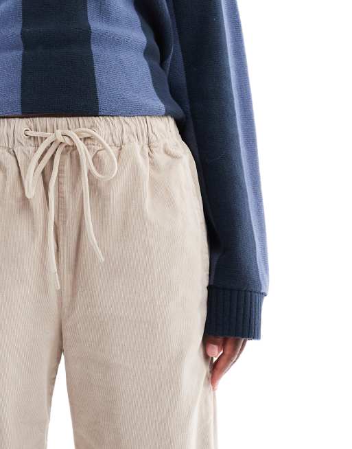 Vero Moda – Sandfärgade manchesterbyxor med knytning i midjan , 4 av 5