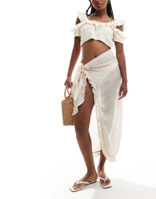 Vero Moda - Sarong-rok met golvende zoom in crème