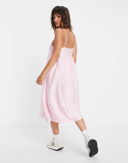 Vero Moda - Satijnen midi jurk met smalle bandjes in roze, 2 van 4