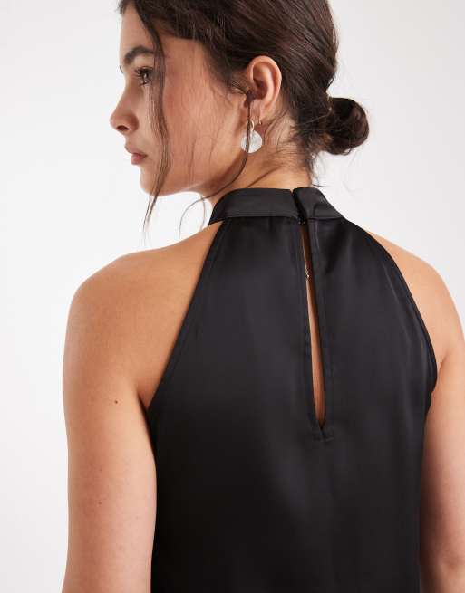 Vero Moda - Satijnen mini jurk met hoge hals en raceruitsnijding in zwart, 2 van 4