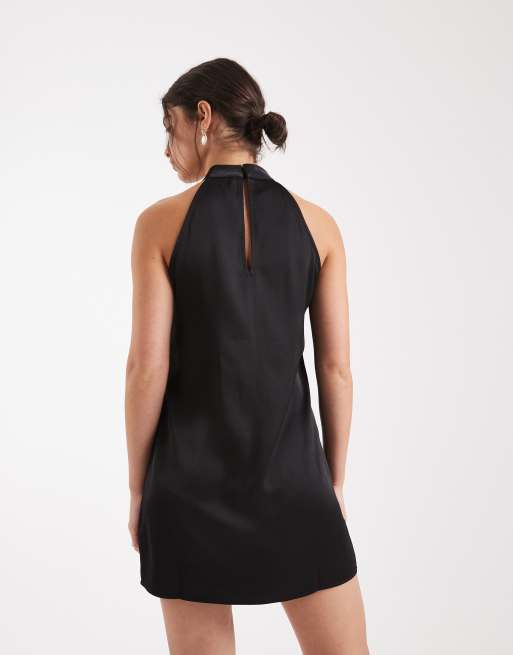 Vero Moda - Satijnen mini jurk met hoge hals en raceruitsnijding in zwart, 3 van 4