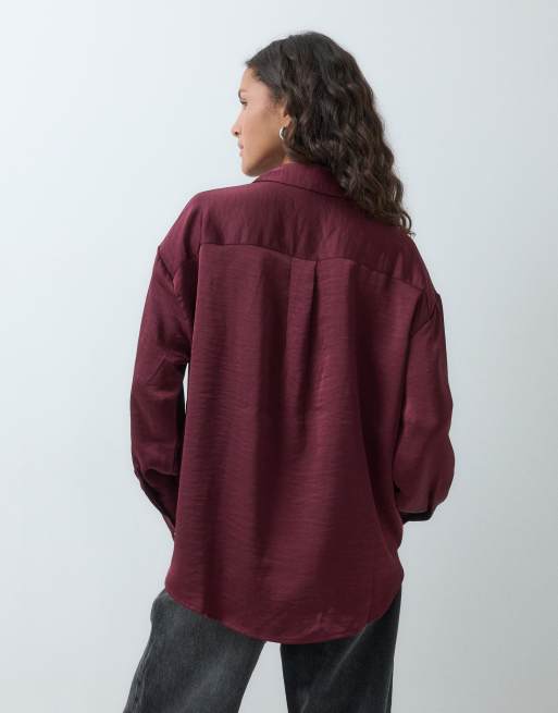 Vero Moda satijnen overhemd met lange mouwen co-ord set in bordeauxrood, 5 van 5