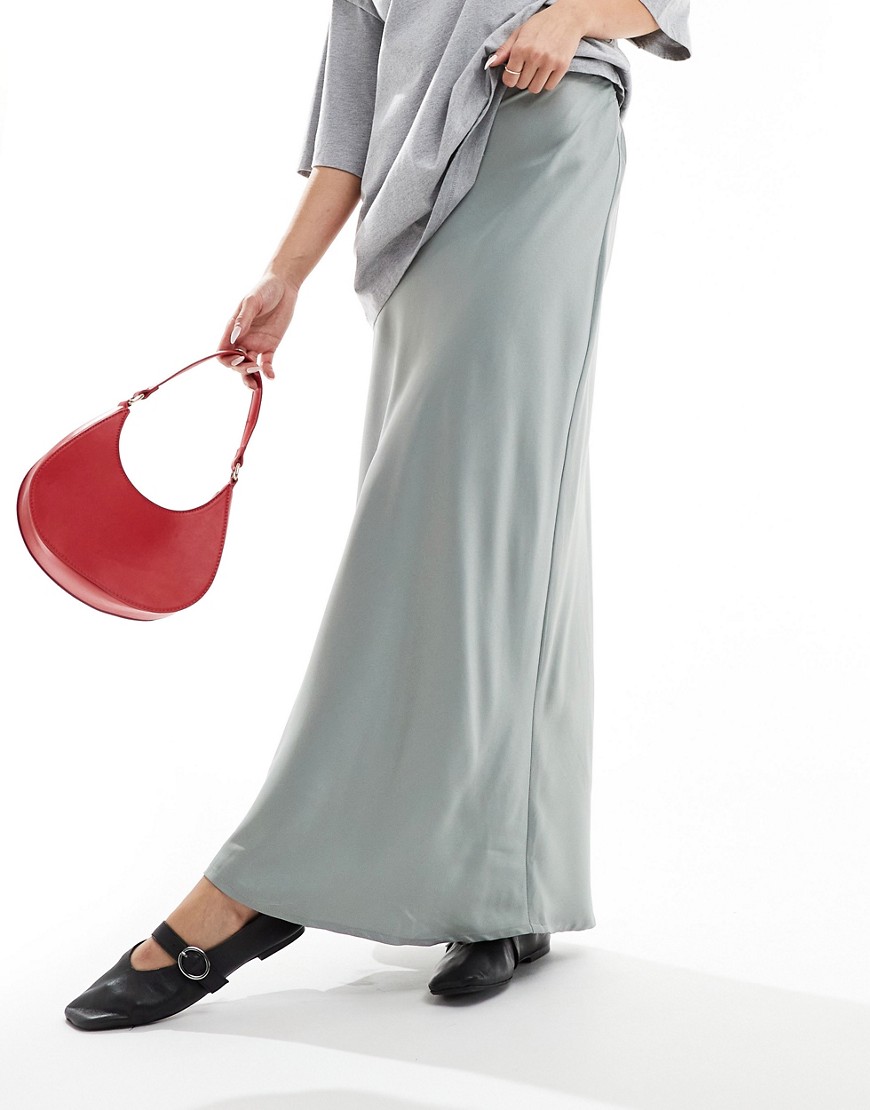Vero Moda Satin Ankle Length Skirt In Gray