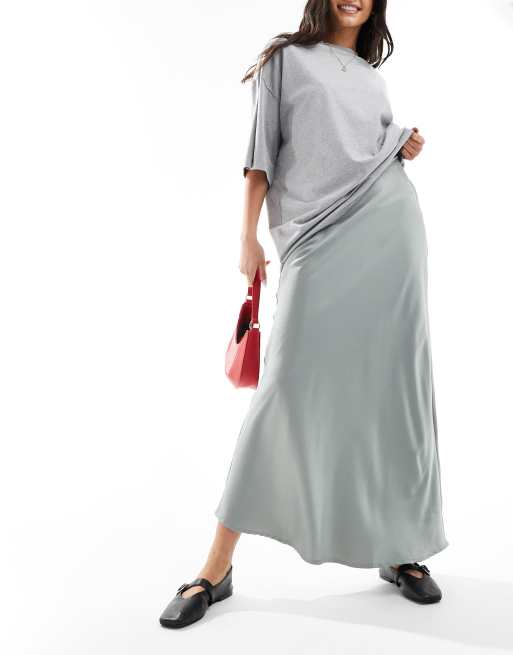 Vero Moda satin ankle length skirt in grey 