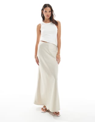 satin bias cut maxi skirt in stone-Neutral