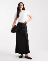 Vila satin maxi skirt in chocolate brown