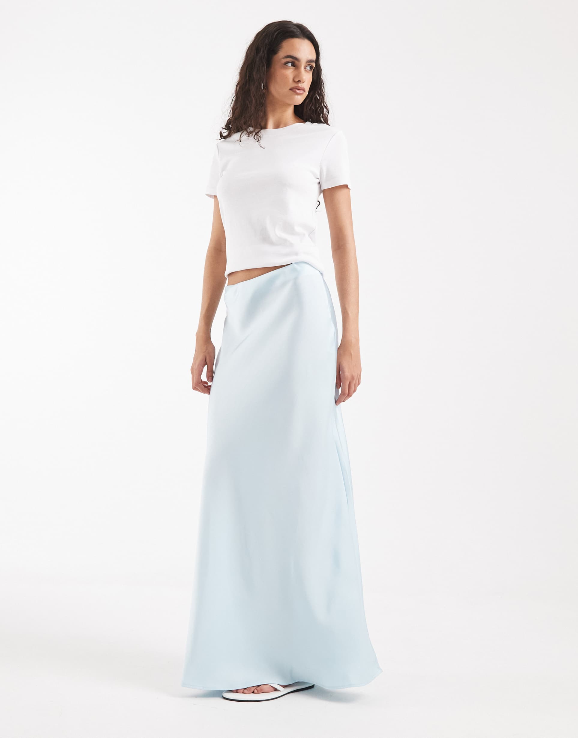 vero moda satin bias midi skirt in light blue