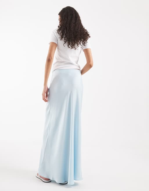 Vero Moda satin bias midi skirt in light blue, 2 of 5