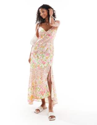 Vero Moda satin cami strap maxi dress with thigh split in patchwork floral print - view 1
