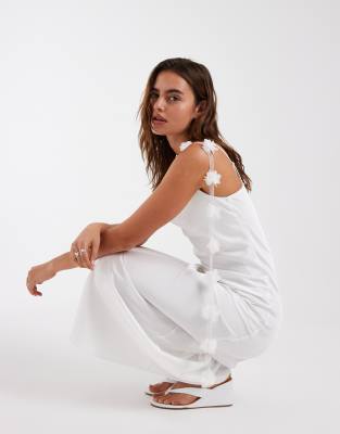 Vero Moda Satin Cowl Neck Maxi Dress With 3d Floral Applique Trim In White