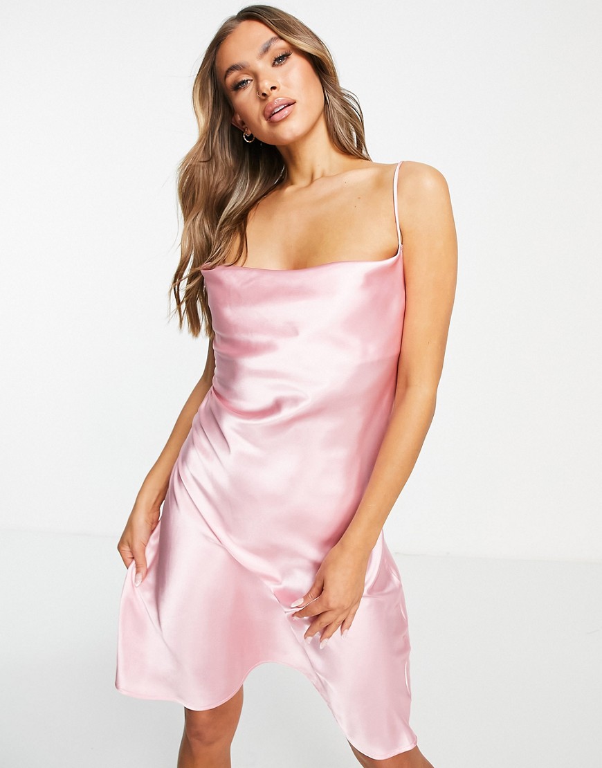 Vero Moda Satin Cowl Neck Midi Night Dress In Candy Pink