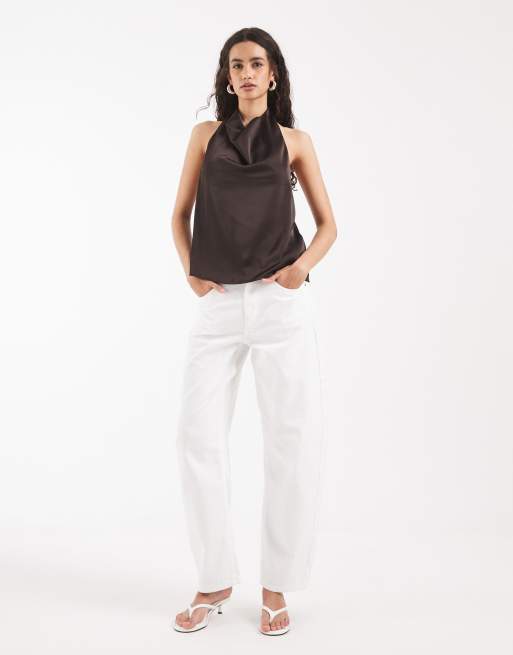 Vero Moda satin halterneck top in chocolate brown, 3 of 4