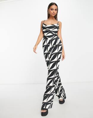 Shop Vero Moda Satin Jumpsuit With Cross Back In Mono Print-multi