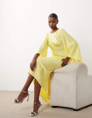 Vero Moda satin maxi dress with exaggerated angel sleeve in lemon