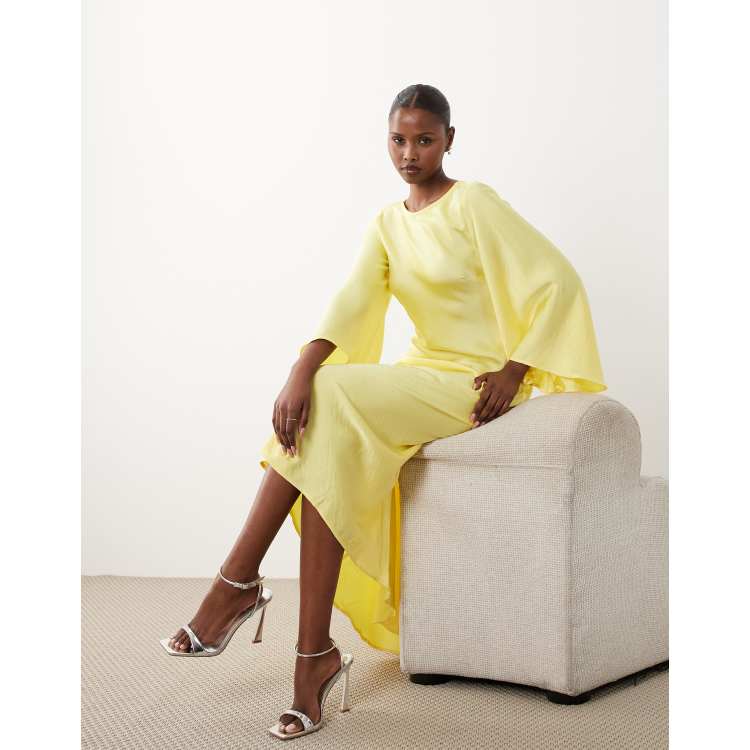Vero Moda satin maxi dress with exaggerated angel sleeve in lemon | ASOS