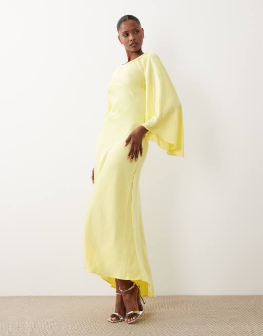 Vero Moda – Satin-Maxikleid in Zitronengelb mit weiten Flügelärmeln, 3 von 4