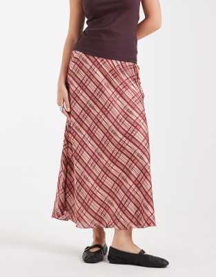 Vero Moda Satin Midi Skirt In Red
