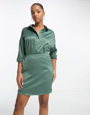 Vero Moda satin mini skirt co-ord in green - ASOS Price Checker