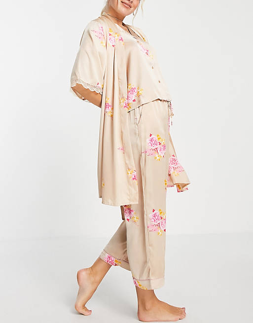 Loungewear Vero Moda satin night robe in blush floral 