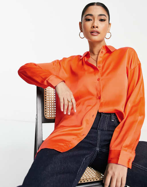 Vero Moda satin oversized shirt in bright orange - part of a set | ASOS