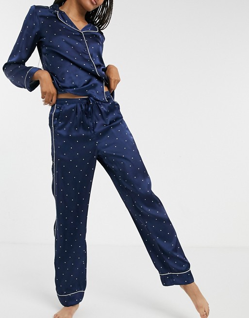 Vero Moda satin pyjama set in navy spot print