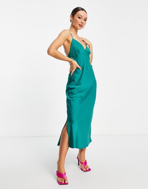 Vero Moda satin midi in green | ASOS