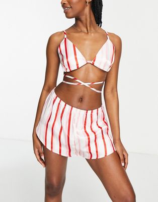 Vero Moda satin strap detail pyjama set in pink & white stripe - ASOS Price Checker