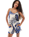 [Vero Moda] Vero Moda satin tank top with blue leaf print in cream (Part of a set) M Cloud Dancer Leaf