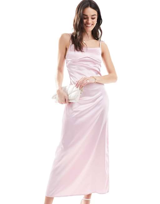 Vero Moda – Satin-Träger-Maxikleid in Rosa mit Rücken-Cut-out im Babydoll-Stil, 4 von 4