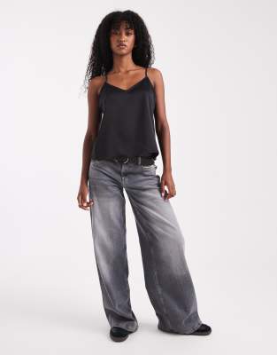 Vero Moda Satin V Neck Cami Top In Black